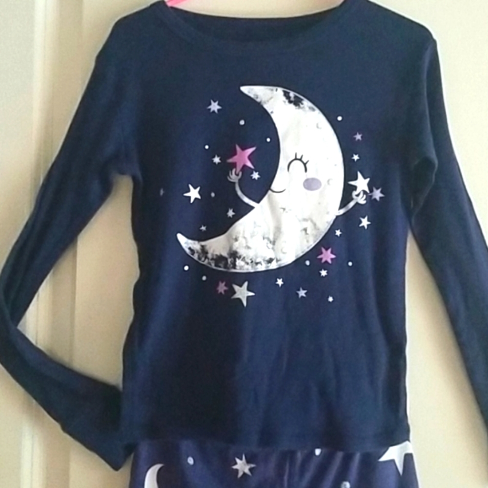 Cat & Jack Girls Pajamas Moon and Stars Navy Size 8 - Picture 1 of 11